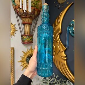 Vintage Whimsigoth/Y2K Decorative Blue Glass Bottle